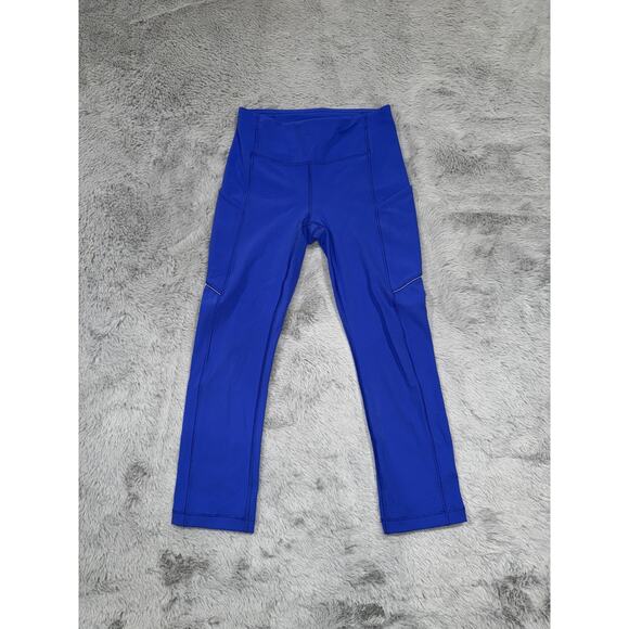 Lululemon Pants Womens Size 2 Blue High Rise Crop Pocket Leggings Fast Free Gym - Picture 1 of 14